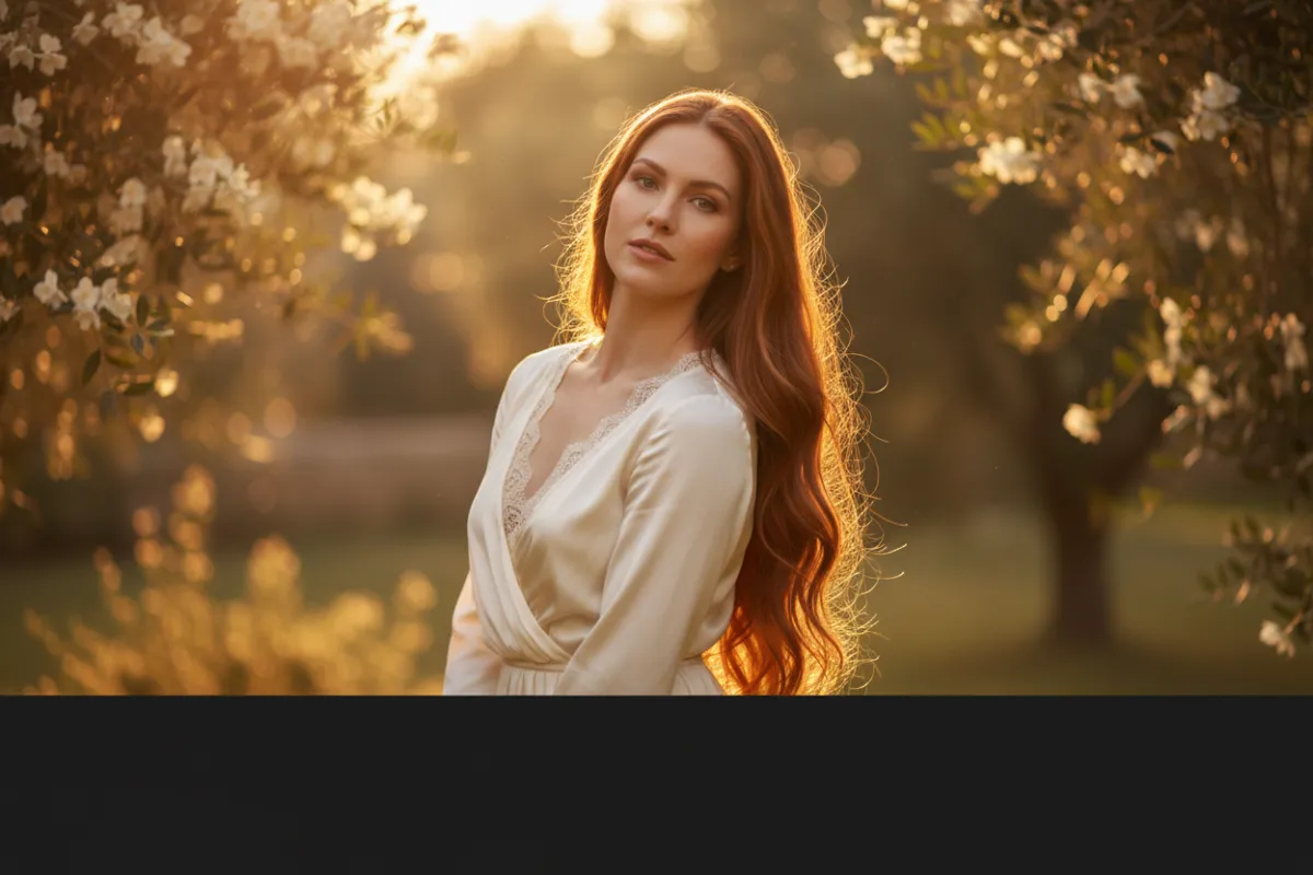 Photorealistic portrait of women in warm, elegant feminine tones