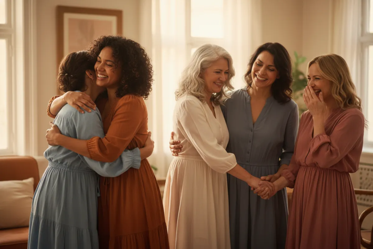 Ongoing support and sisterhood: a warm, elegant scene of women supporting one another