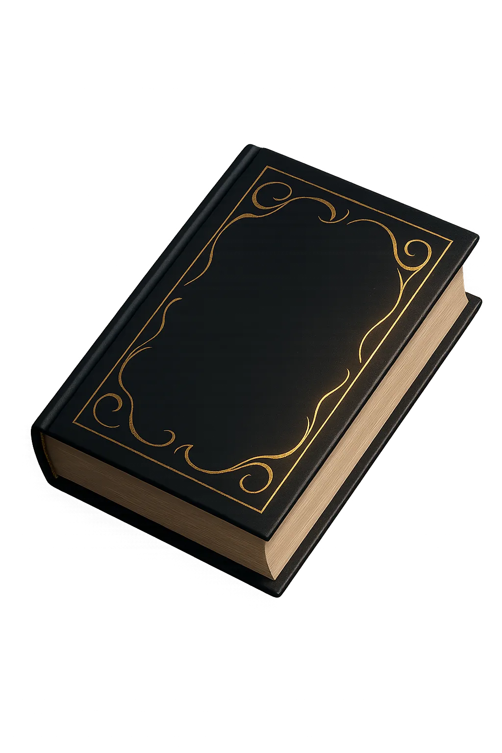 Manuscript E-Book Preview - Isometric 3D book mockup floating with soft shadow and gold foil texture on cover