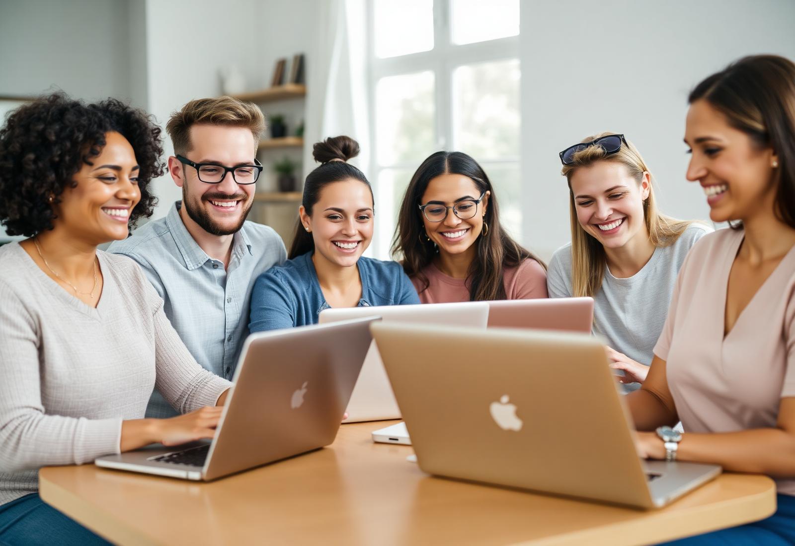 Diverse group of everyday people working from home on laptops