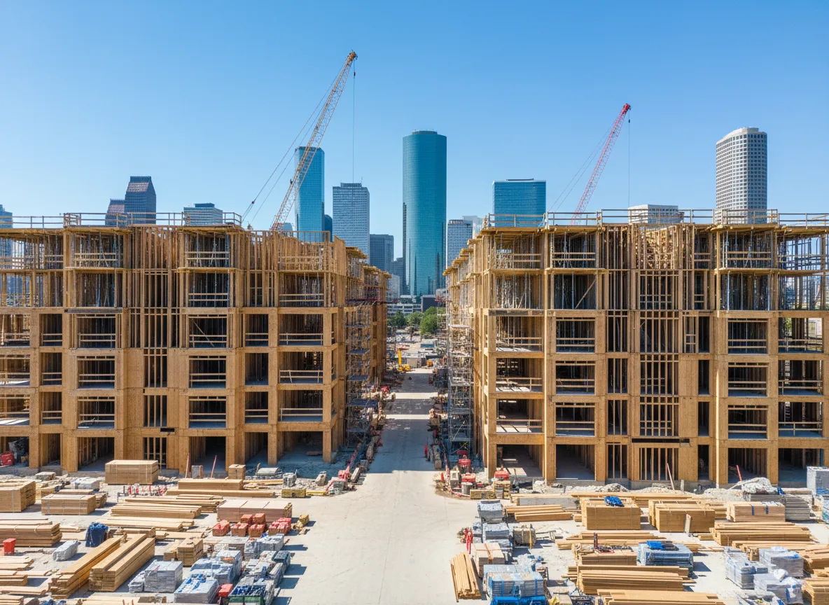 Houston new construction site with framing in progress