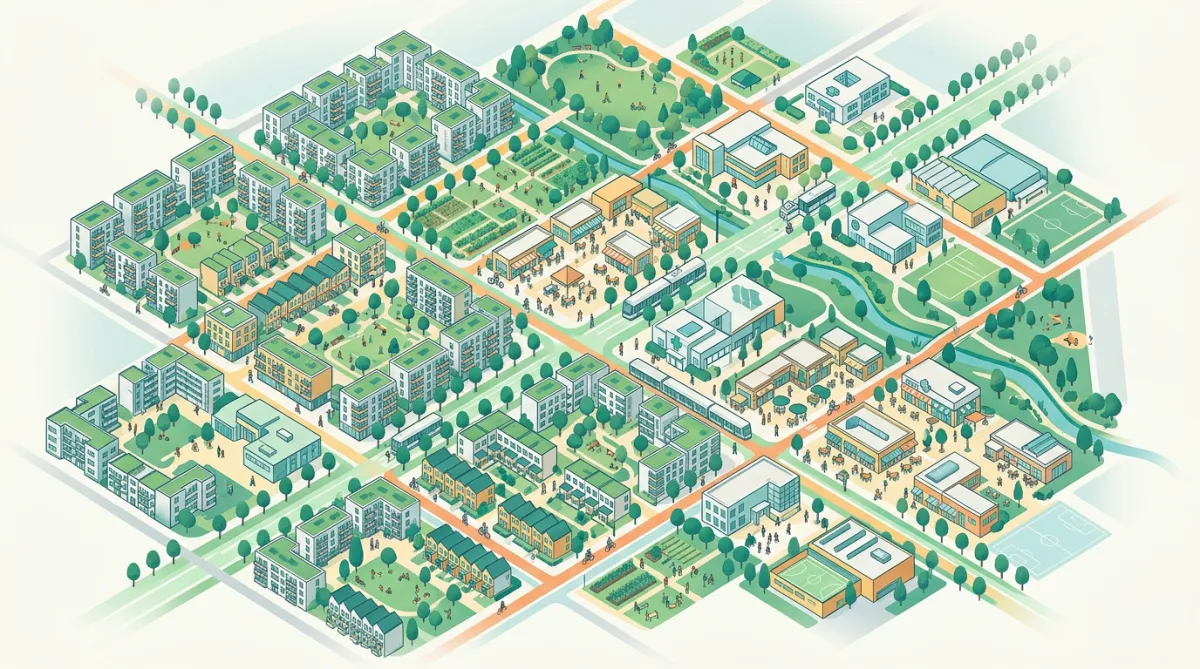 Walkable 15-minute city master plan