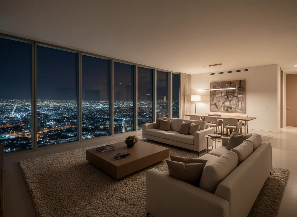 Departamento de lujo con vista panorámica nocturna