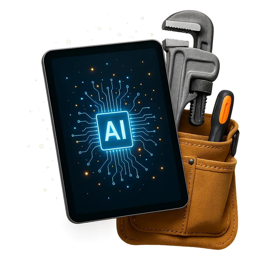 AI Tablet interface over a home service toolbelt