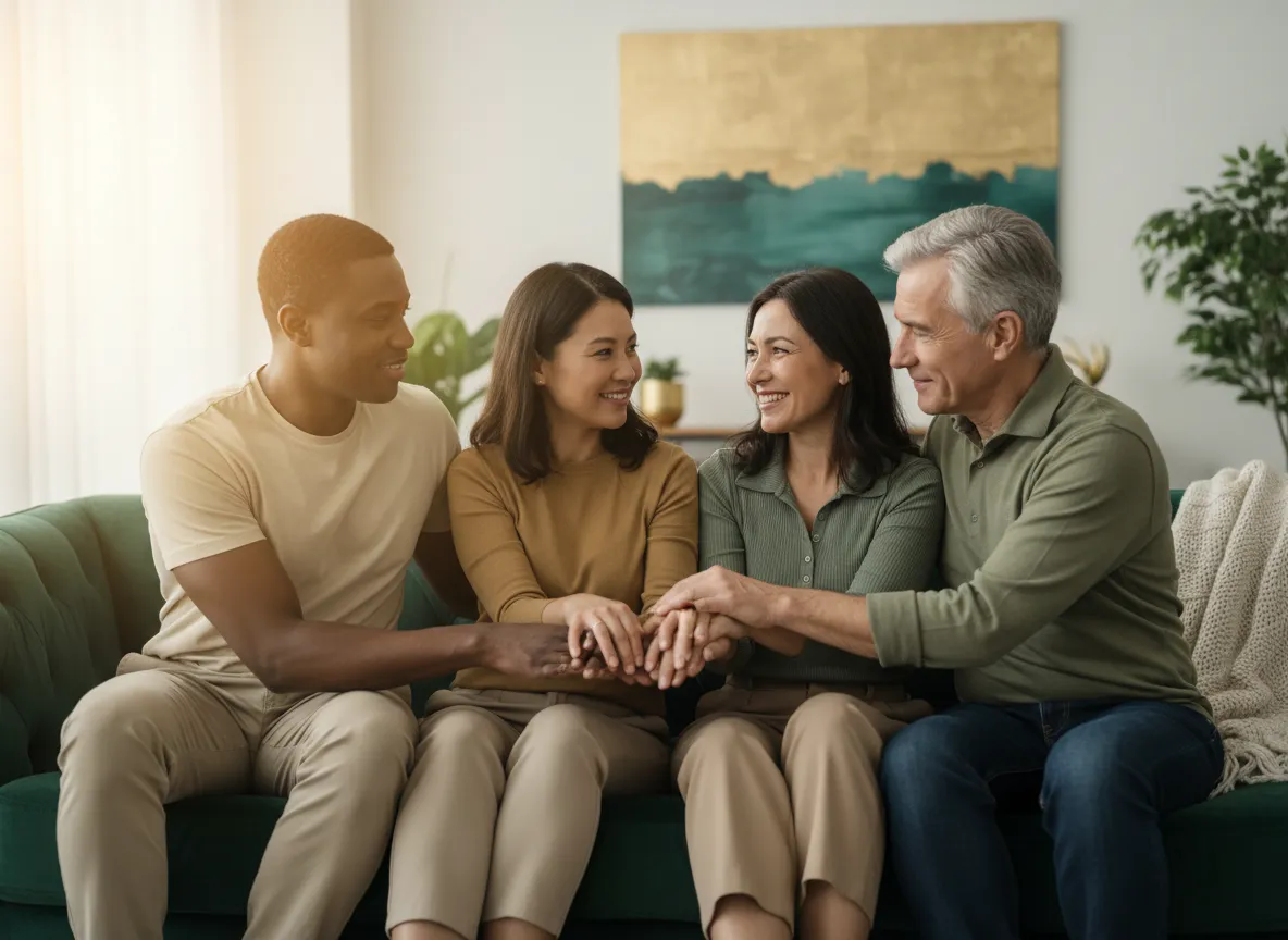 Family holding hands together in support