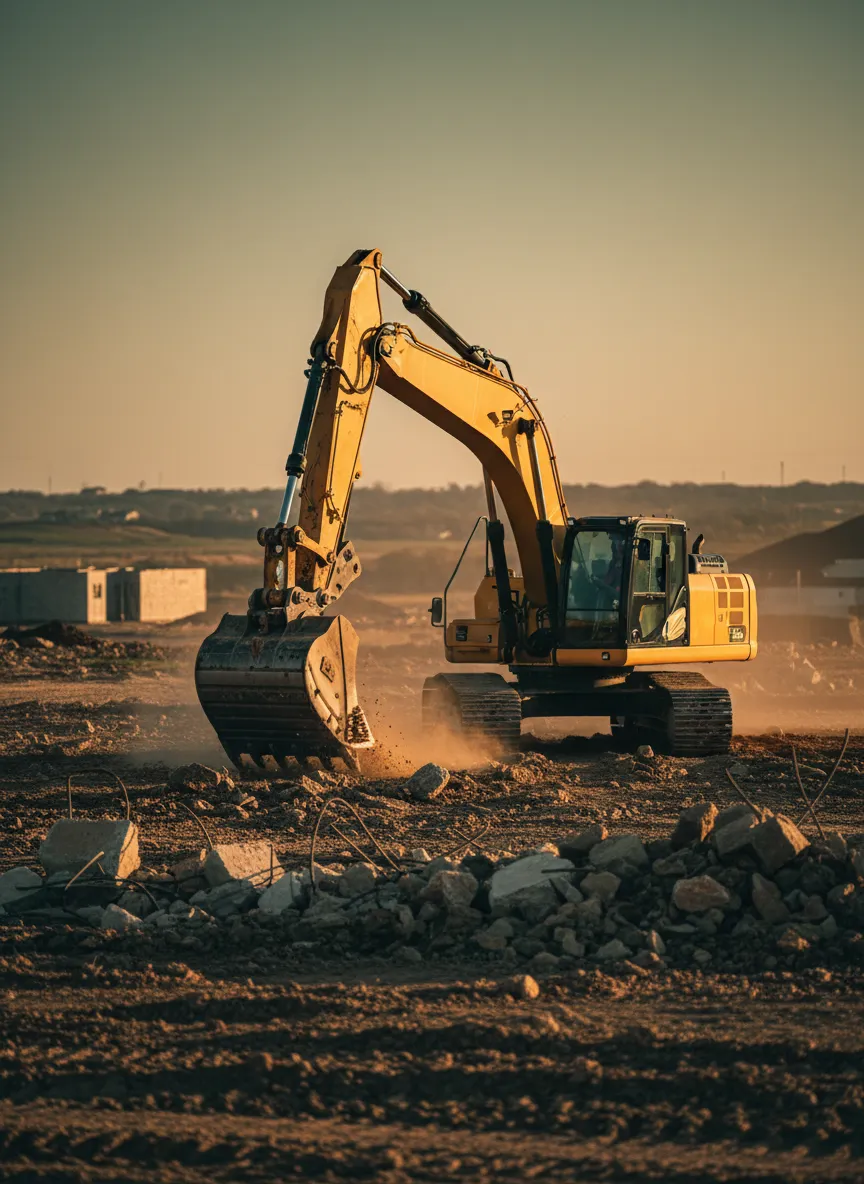 Olson Earthworks excavator clearing land on a Granbury site