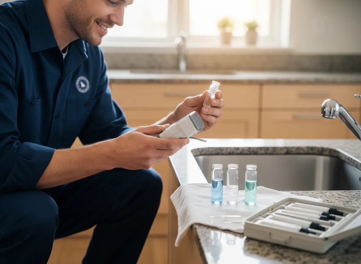 Technician testing home water quality