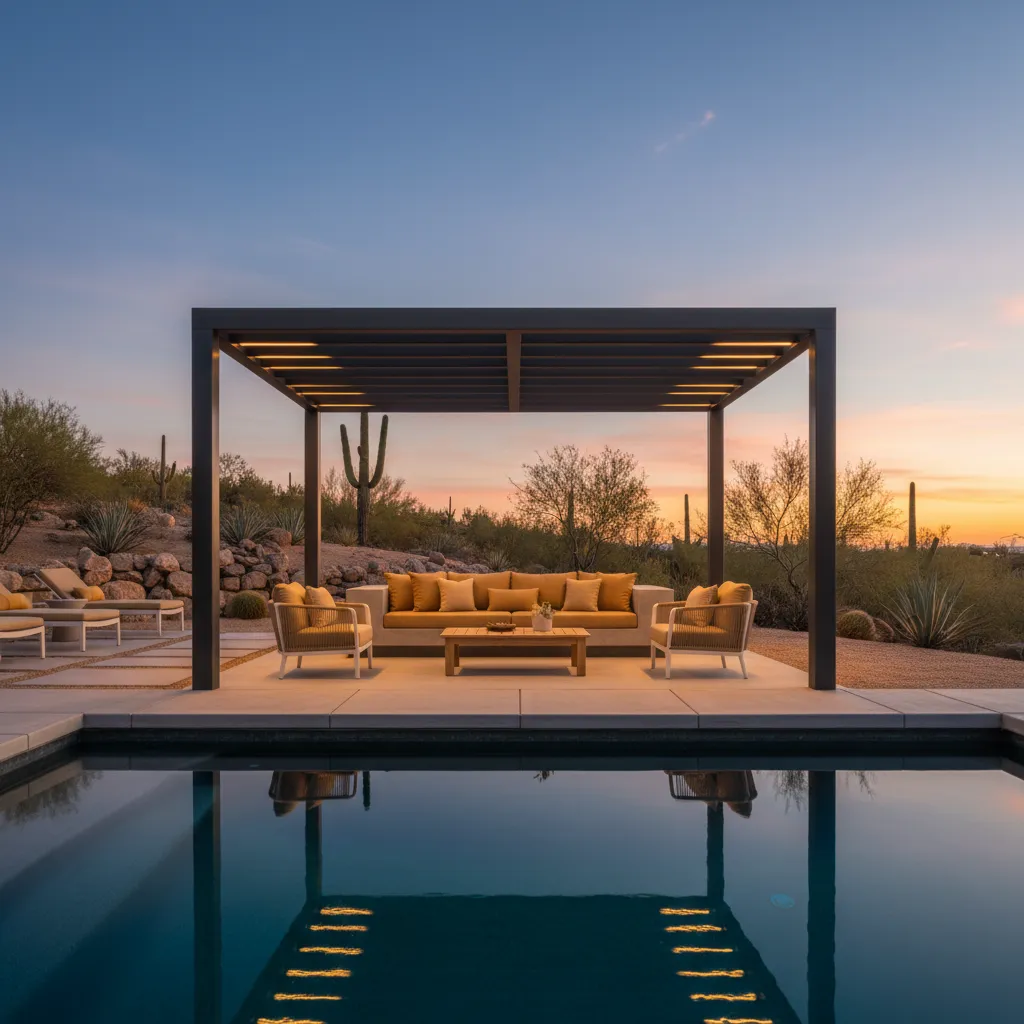 Poolside Shade and Seating installation