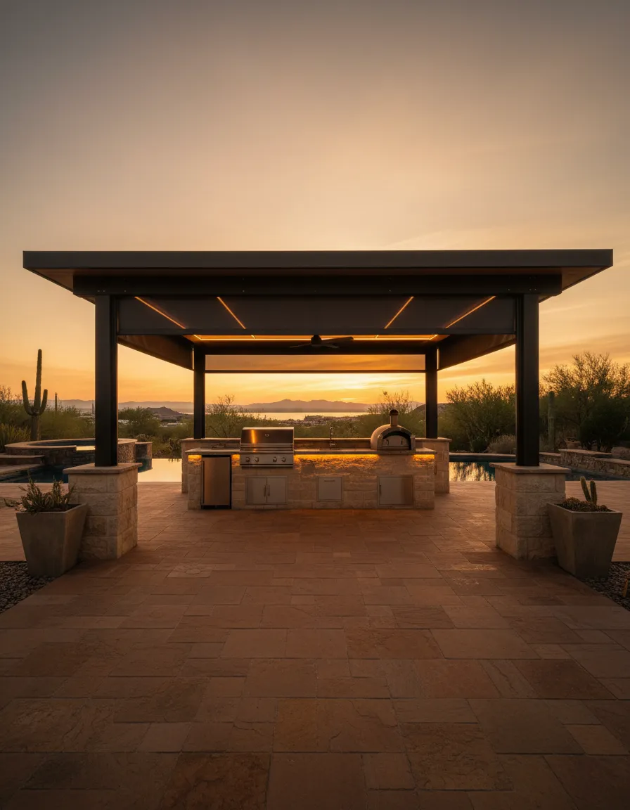 Luxury custom outdoor living space in Lake Havasu built for Arizona heat