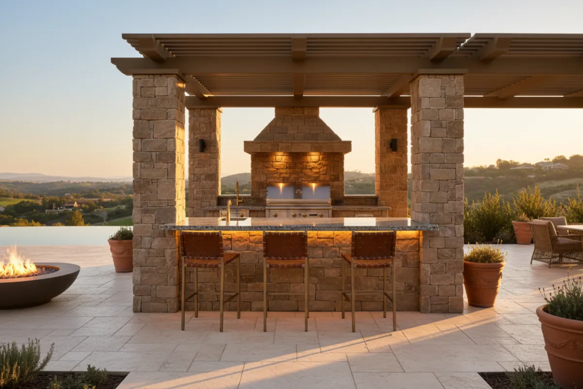 Custom patio around a BBQ island in Arizona