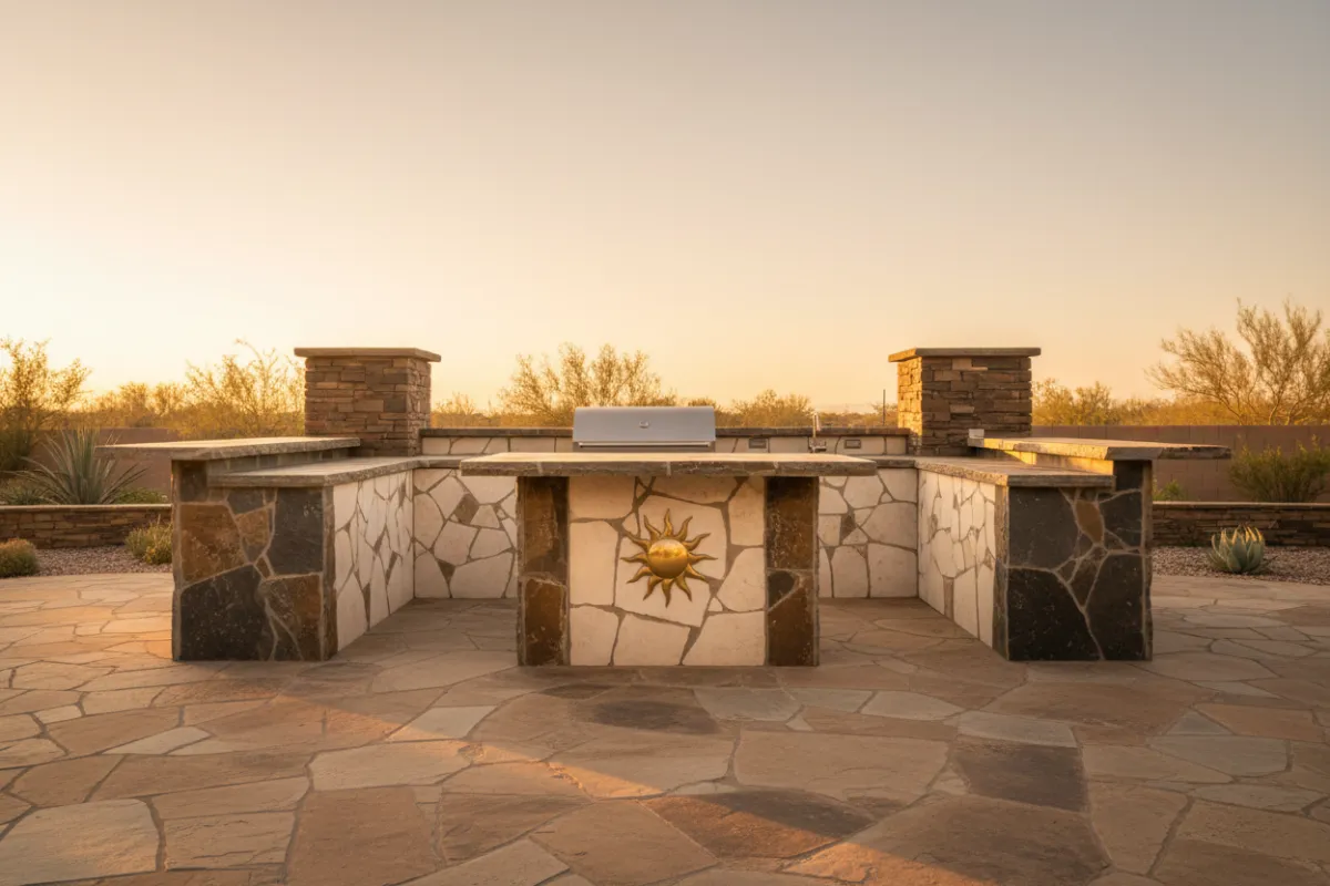 Custom patio connected to an outdoor kitchen