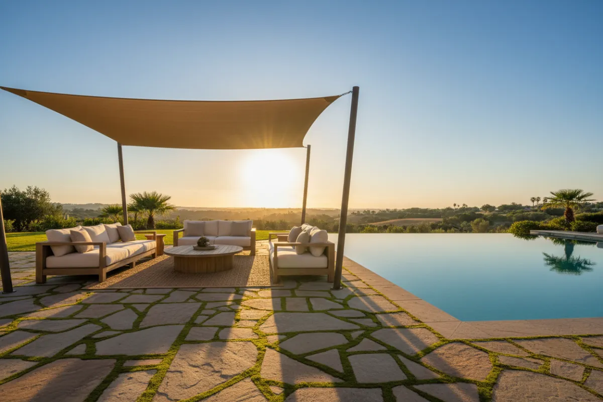 Poolside patio design in a western Arizona backyard