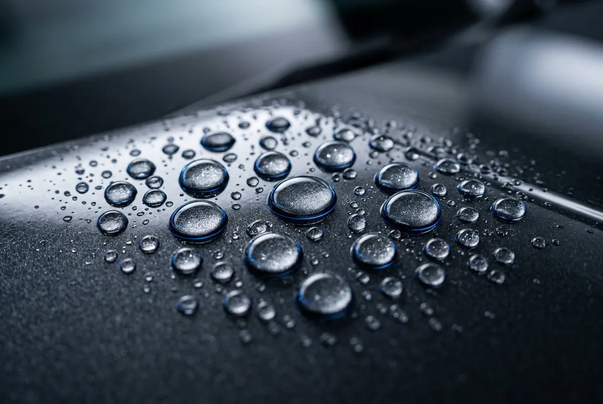 Technical diagram demonstrating ceramic coating hydrophobic top-seal bonded over durable PPF urethane film
