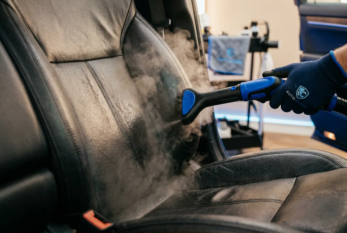 Deep interior steam sanitization and leather conditioning treatment