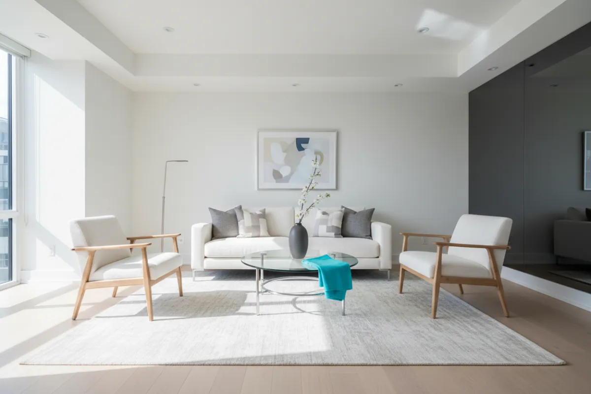 Pristine living room after professional residential cleaning