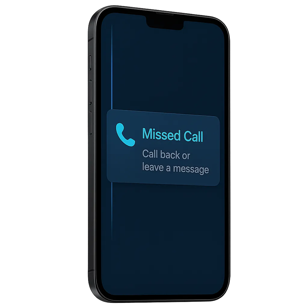 Mobile interface showing a missed-call text back system