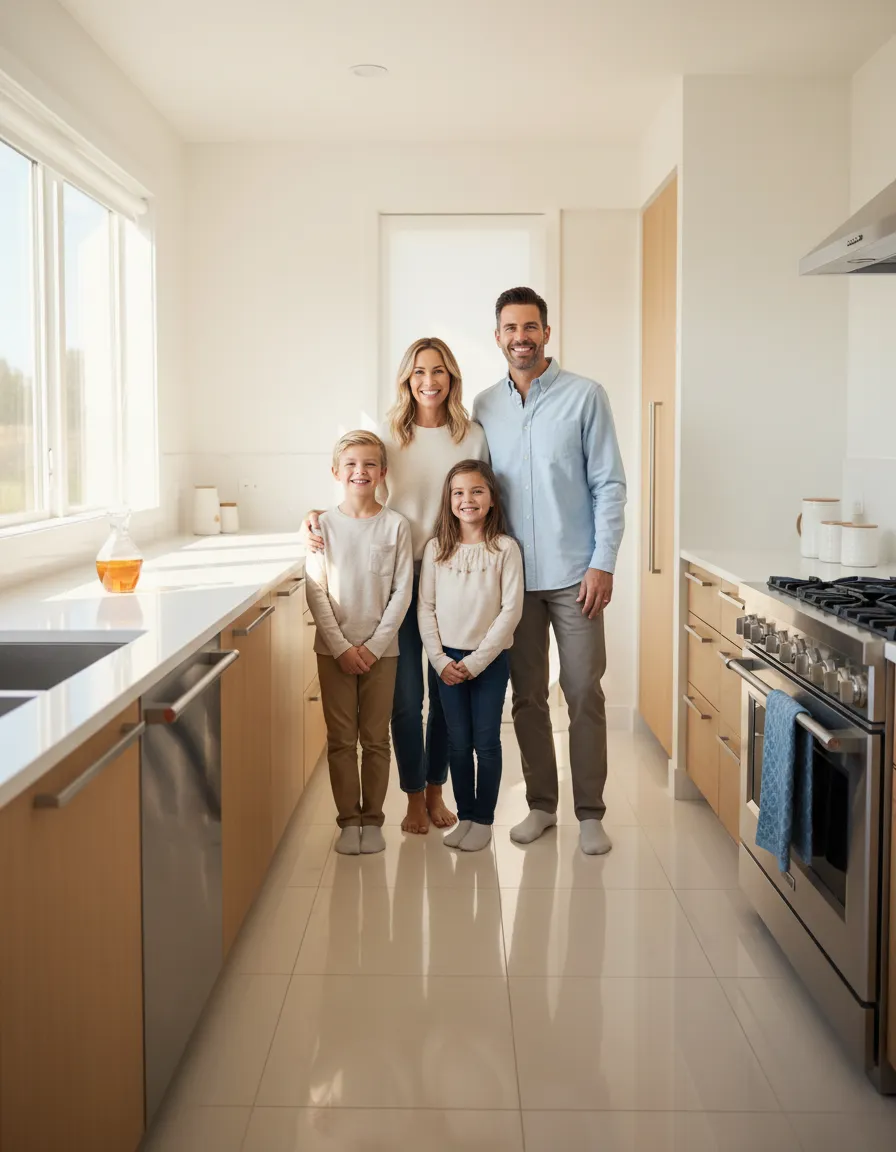 Satisfied family in a spotless home