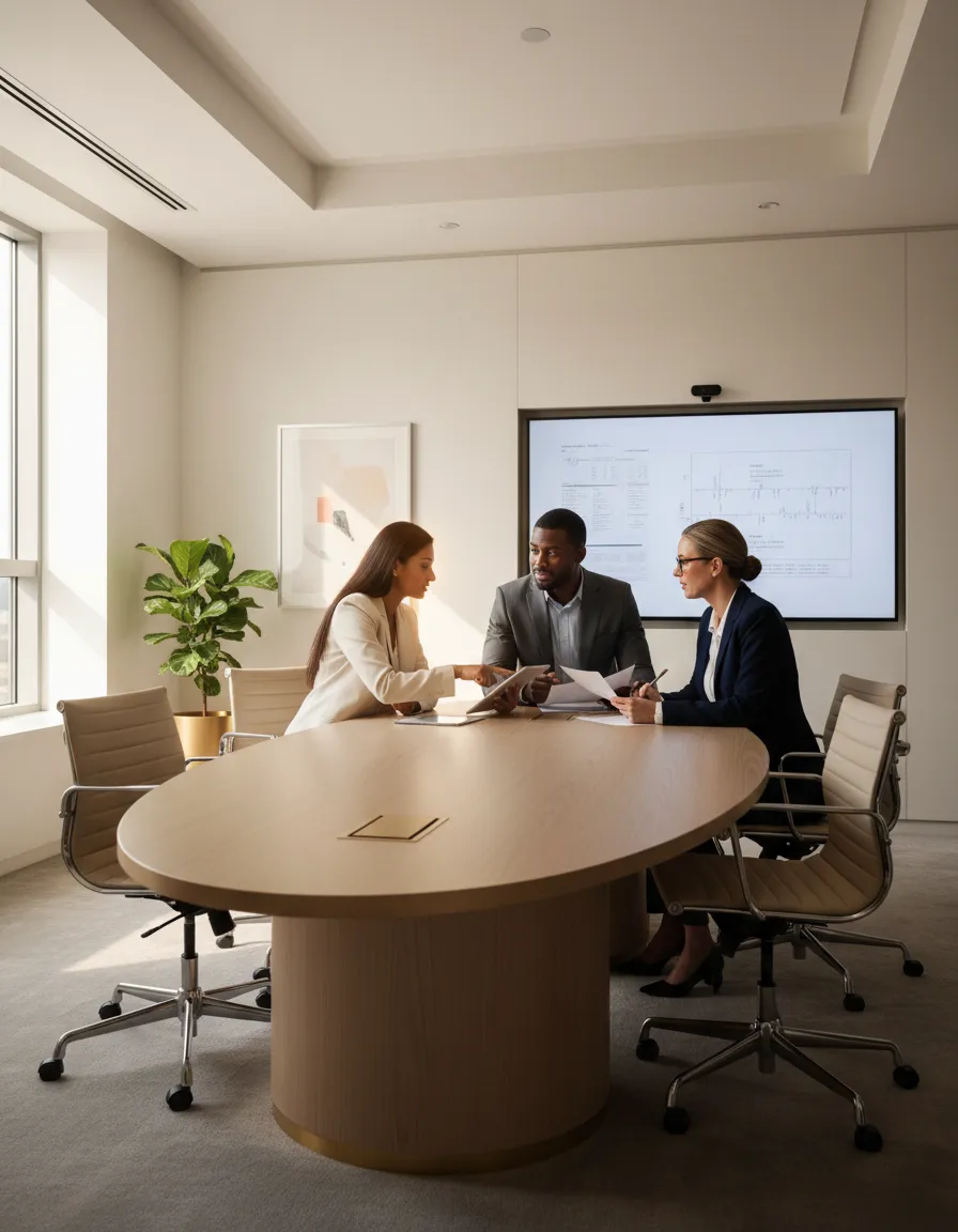 Healthcare professionals collaborating in a modern office