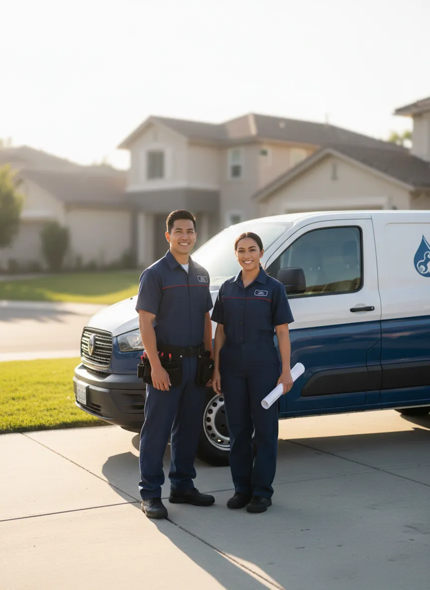 Plumbing team with branded van in Rancho Cucamonga