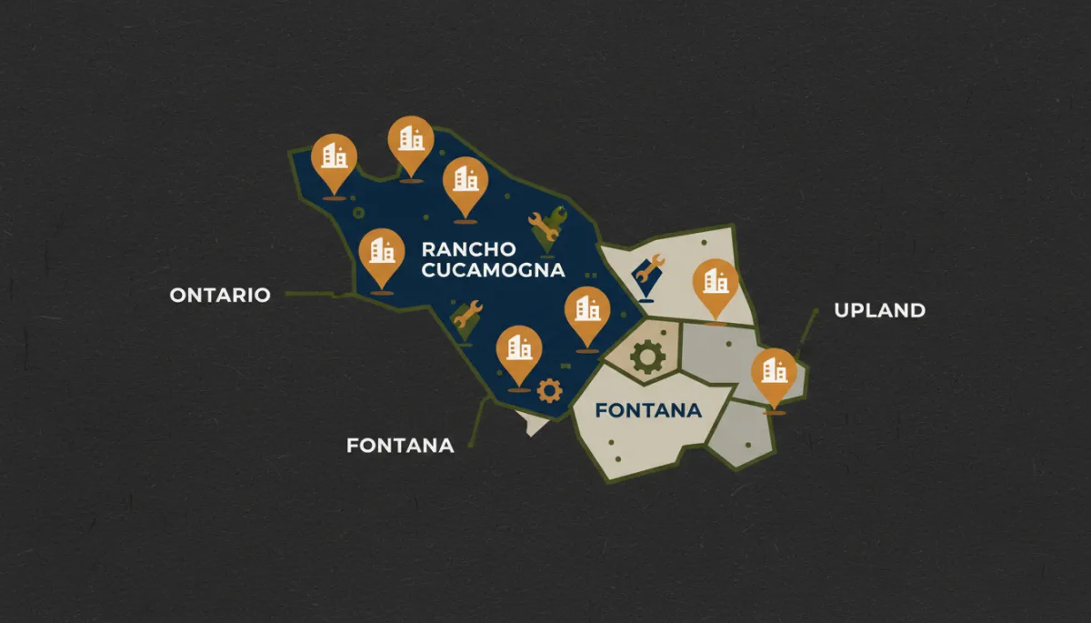 Map showing Rancho Cucamonga service area