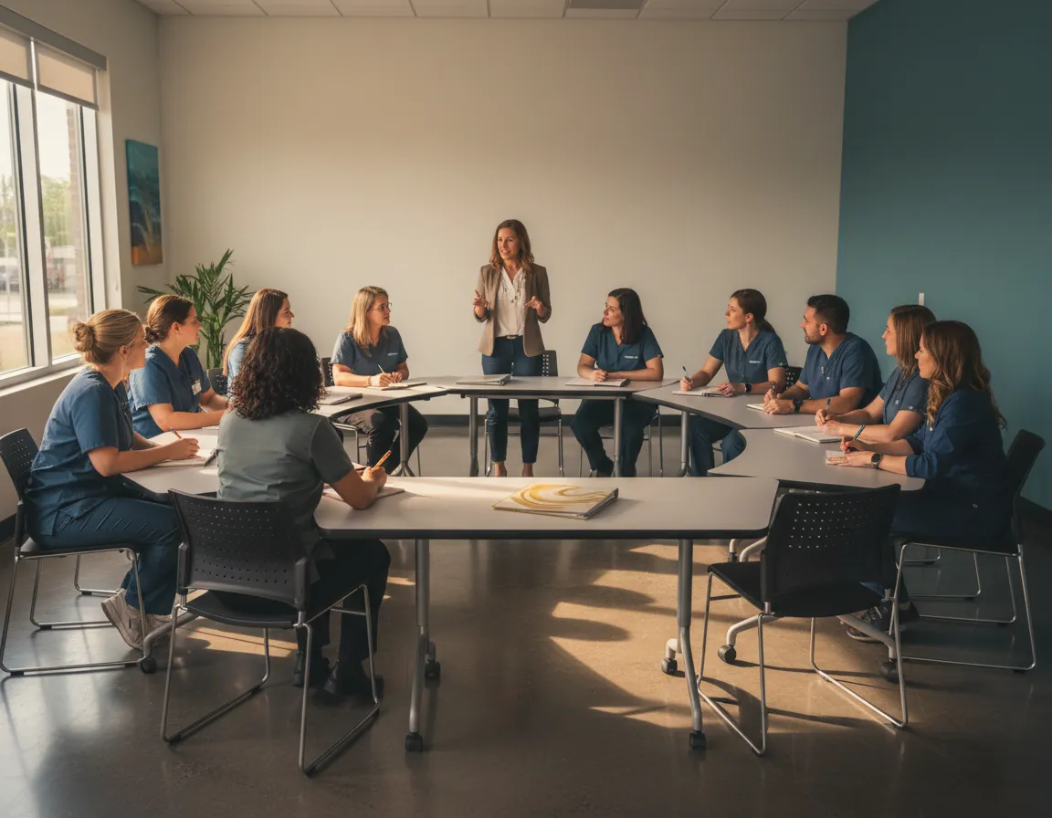 Healthcare professionals participating in a half-day leadership training session