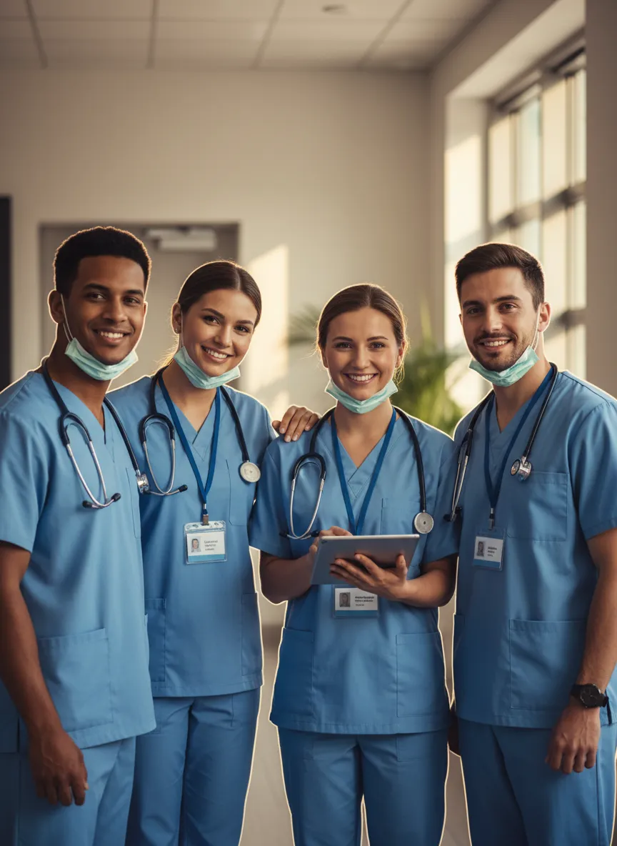 Authentic healthcare caregivers collaborating