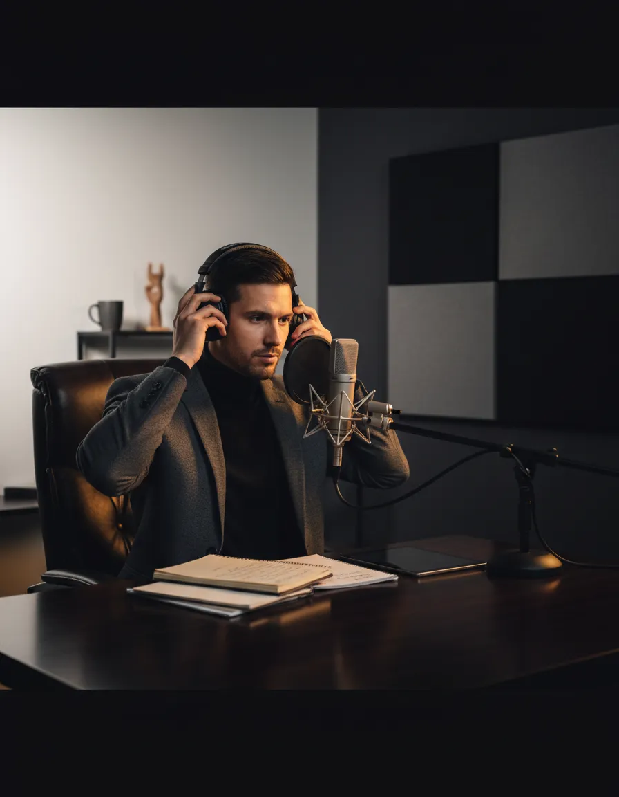 Executive leader preparing for a podcast recording