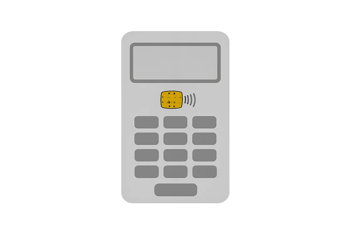 Payment device mockup representing secure online pre-qualification.