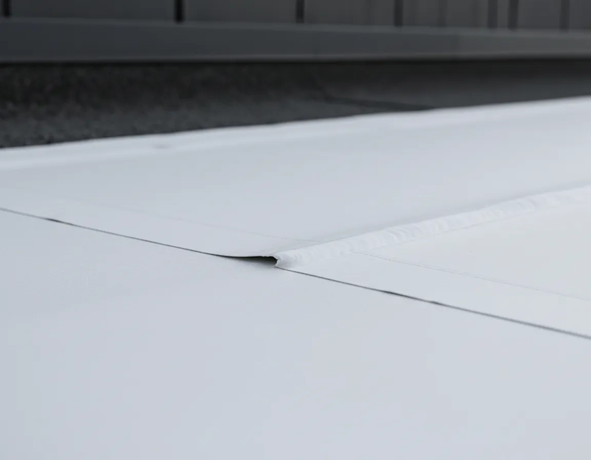 Close-up of white TPO roofing material