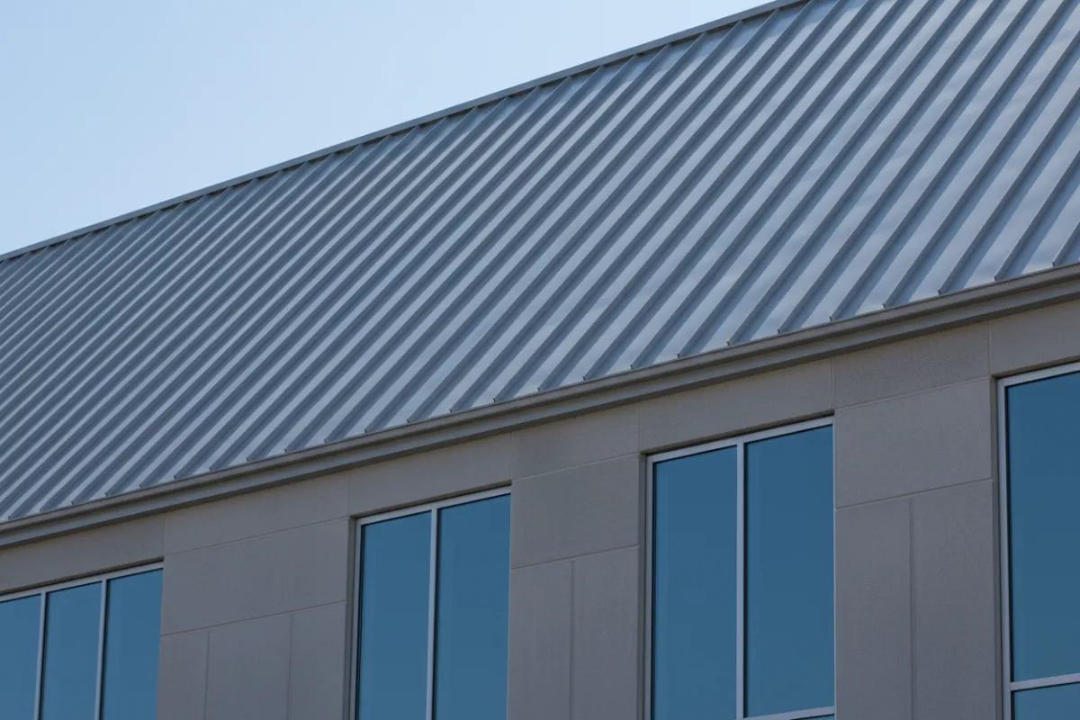 Standing seam metal roof on commercial building
