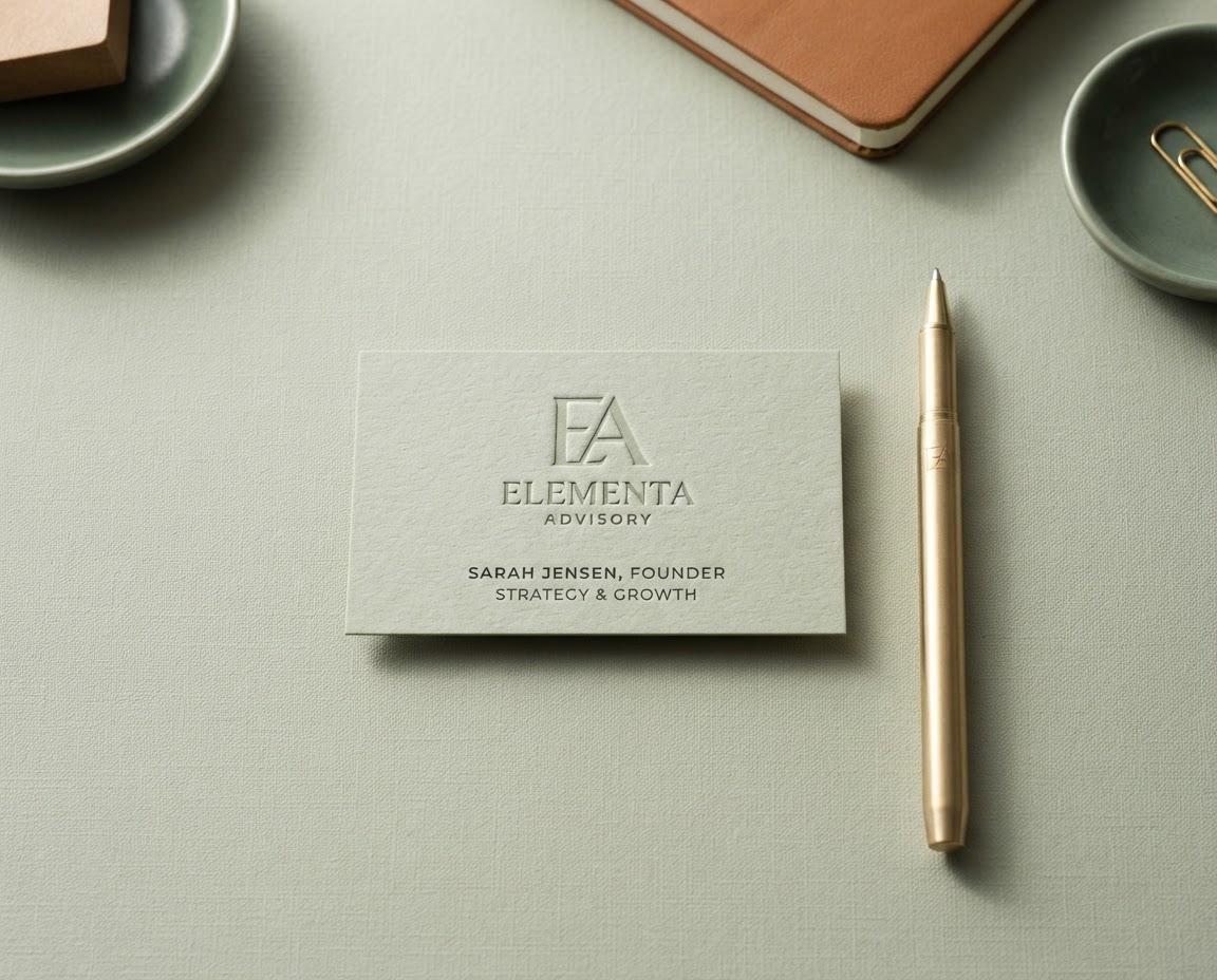Architectural corporate stationery set showing blind debossed identity cards and textured letterhead