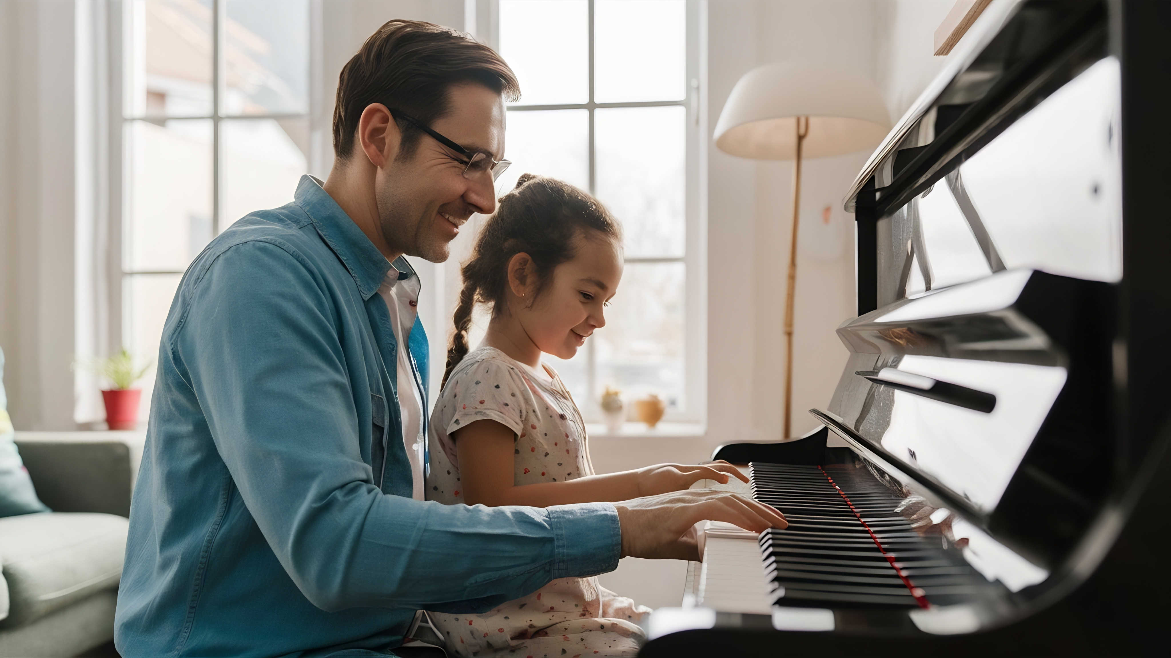 Father and daughter at piano