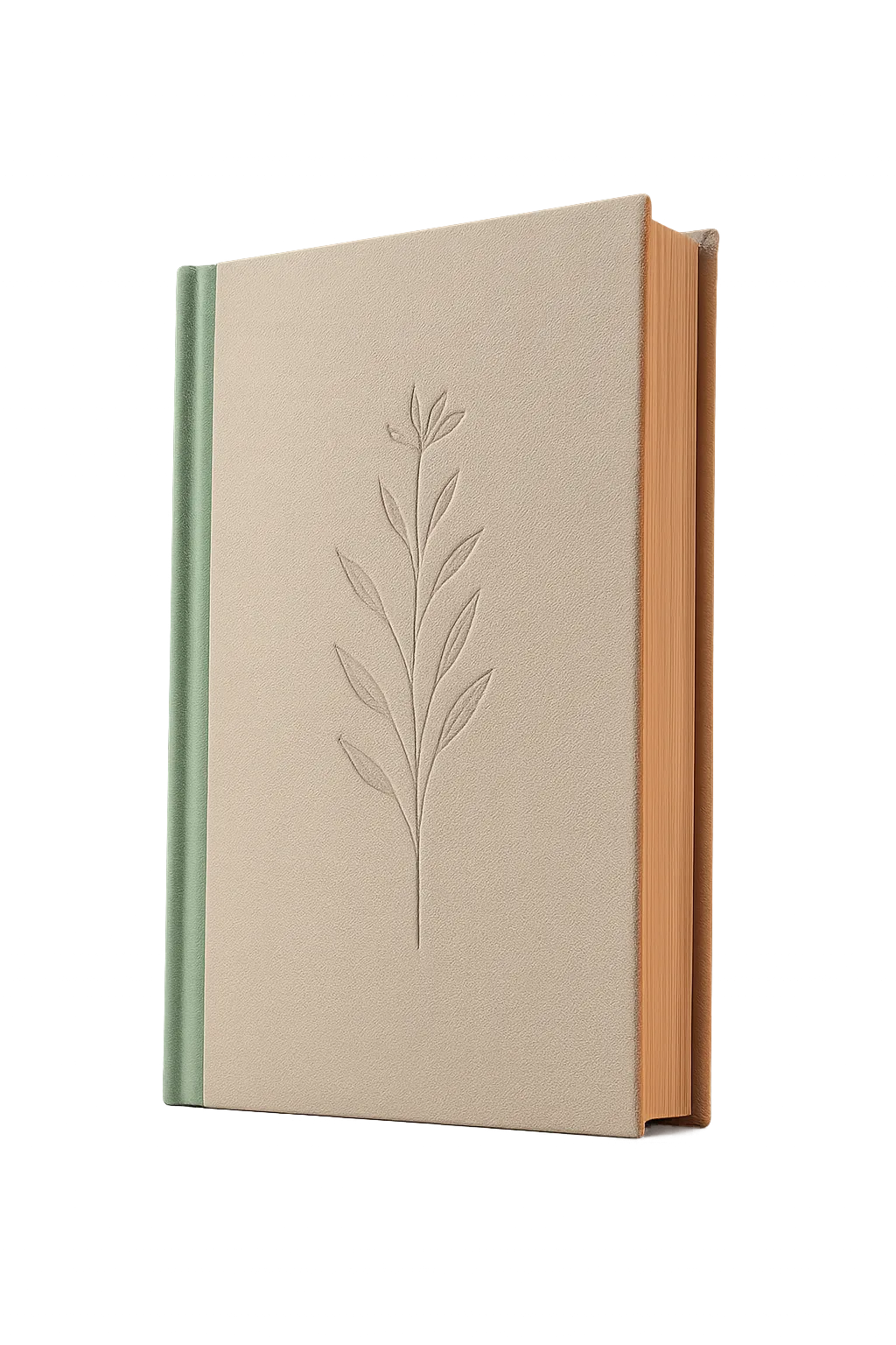 Floating Guide Reveal - The Art of Intentional Bloom vertical book mockup tilted at 15 degrees with organic sage backdrop