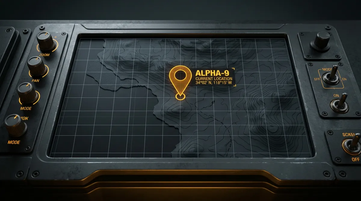 Tactical dark styled map showing store location at 214 S Main St