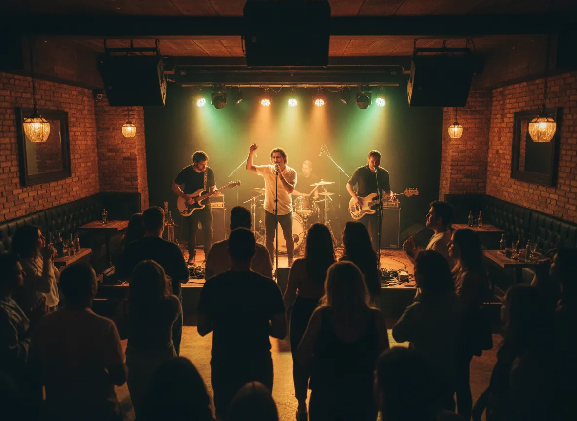 Live music band playing with energetic nightlife vibes