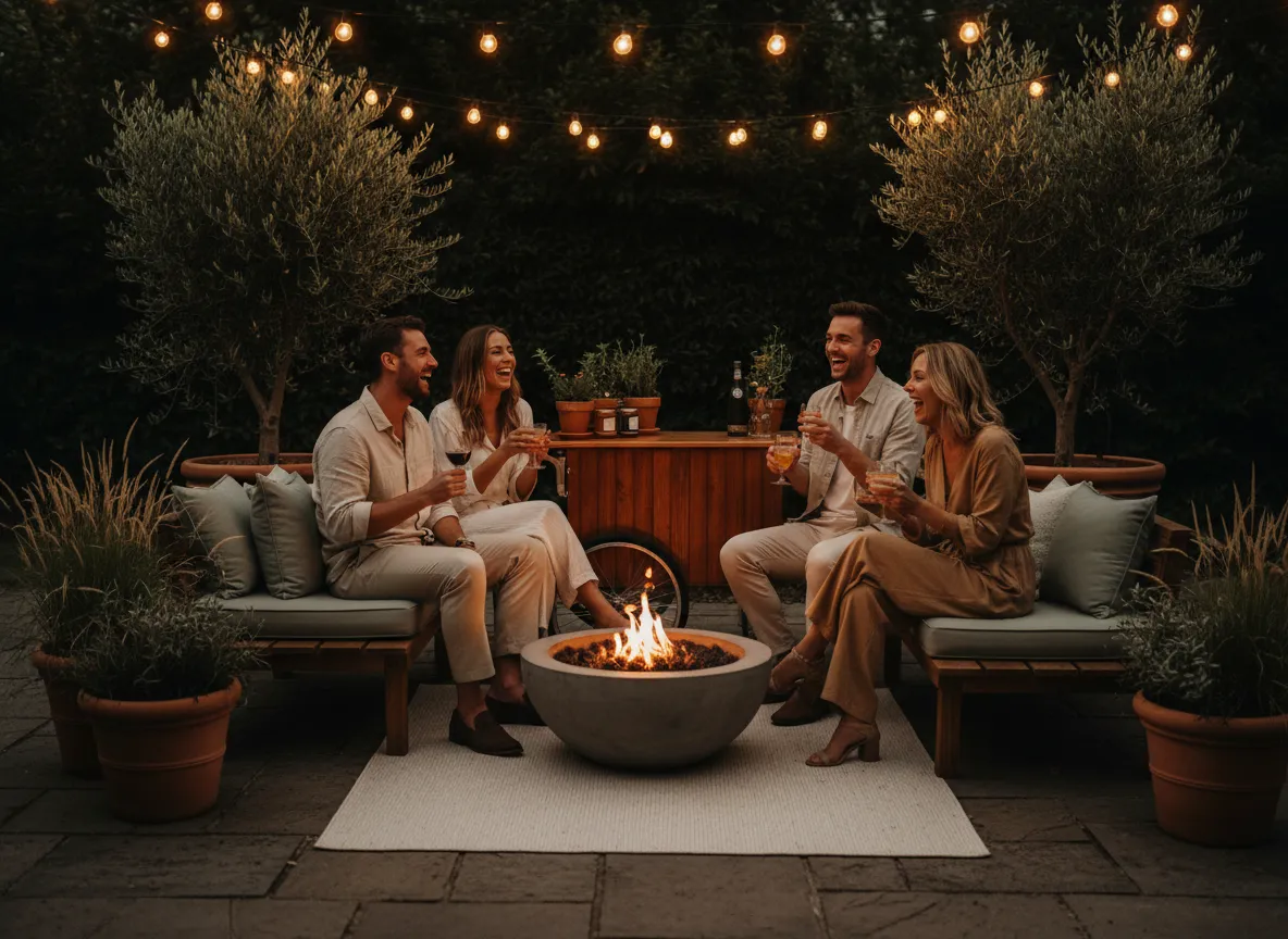 Friends enjoying drinks at a private event