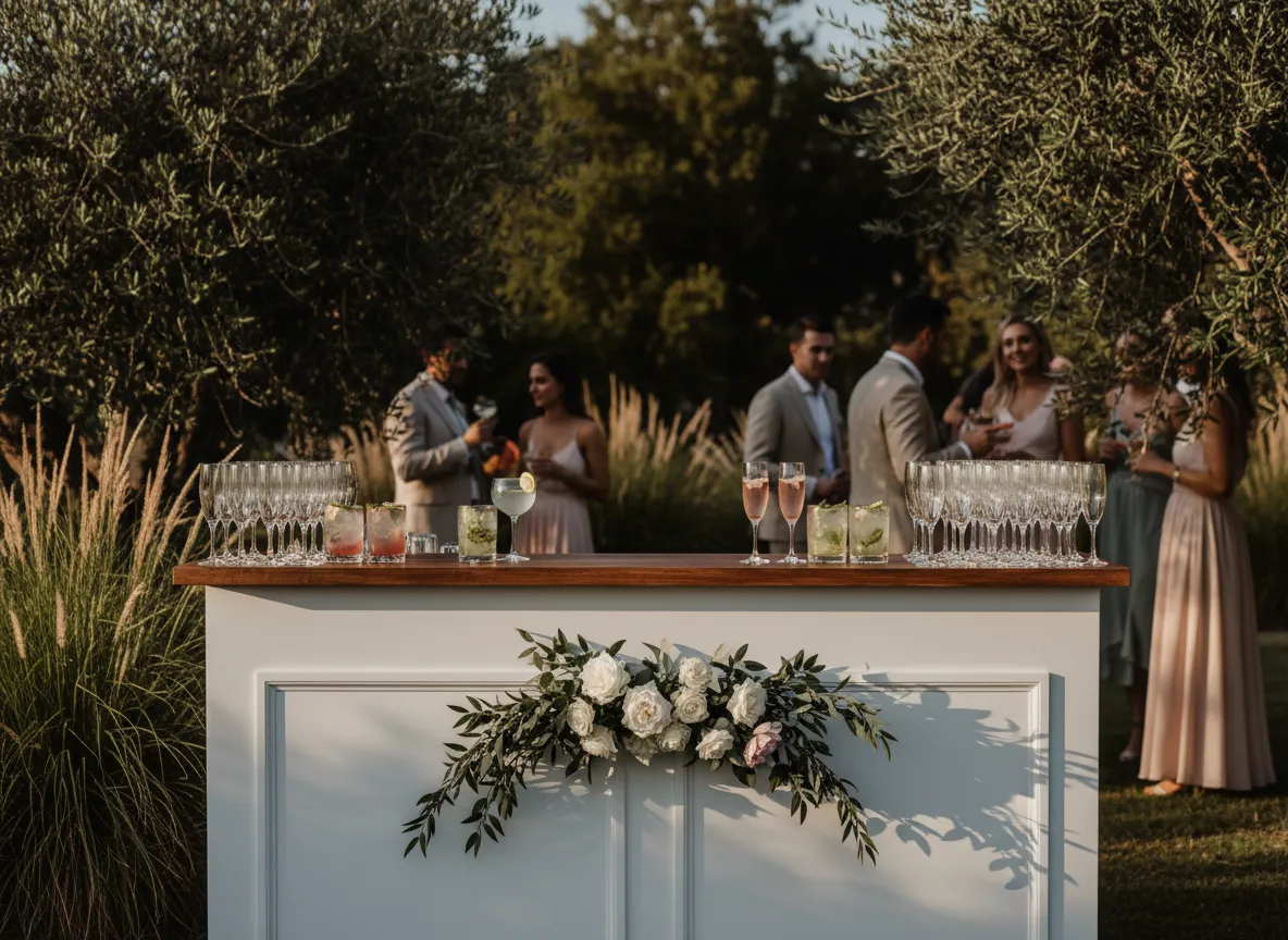 Elegant wedding bar setup