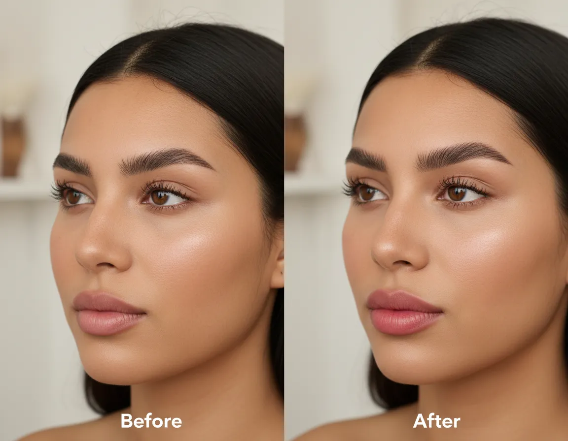 Antes y después de micropigmentación de cejas y labios en DermoBeauty