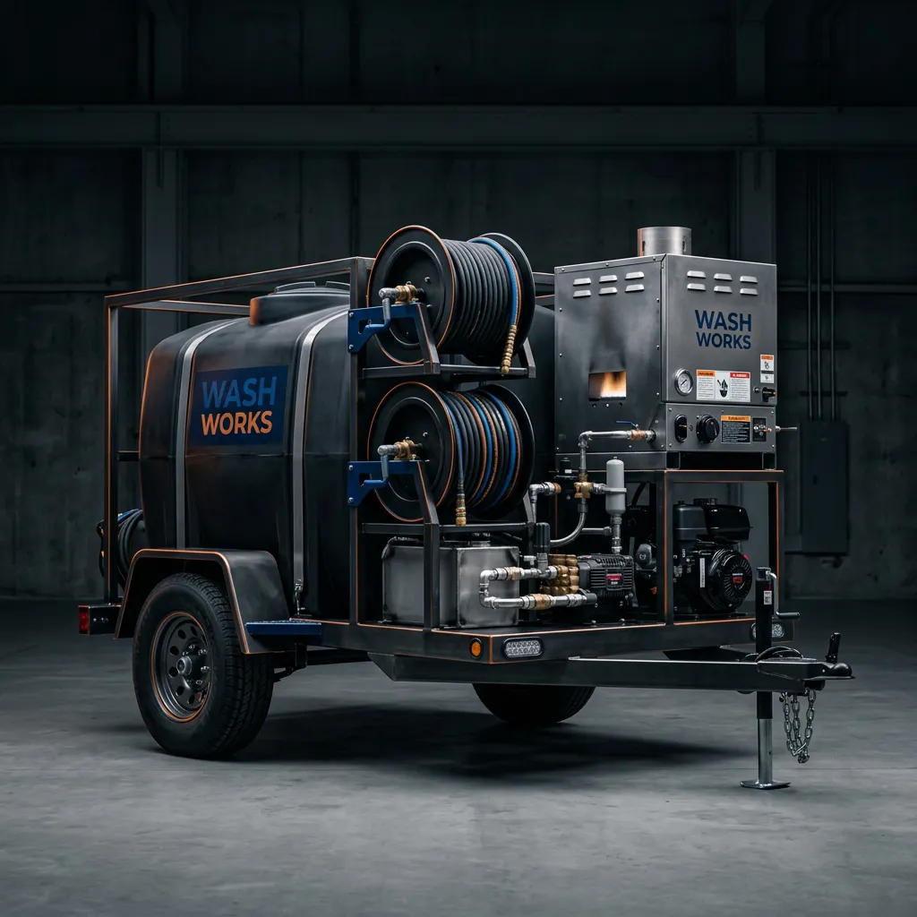 Heavy-duty Wash Works turnkey commercial pressure and soft wash trailer rig system