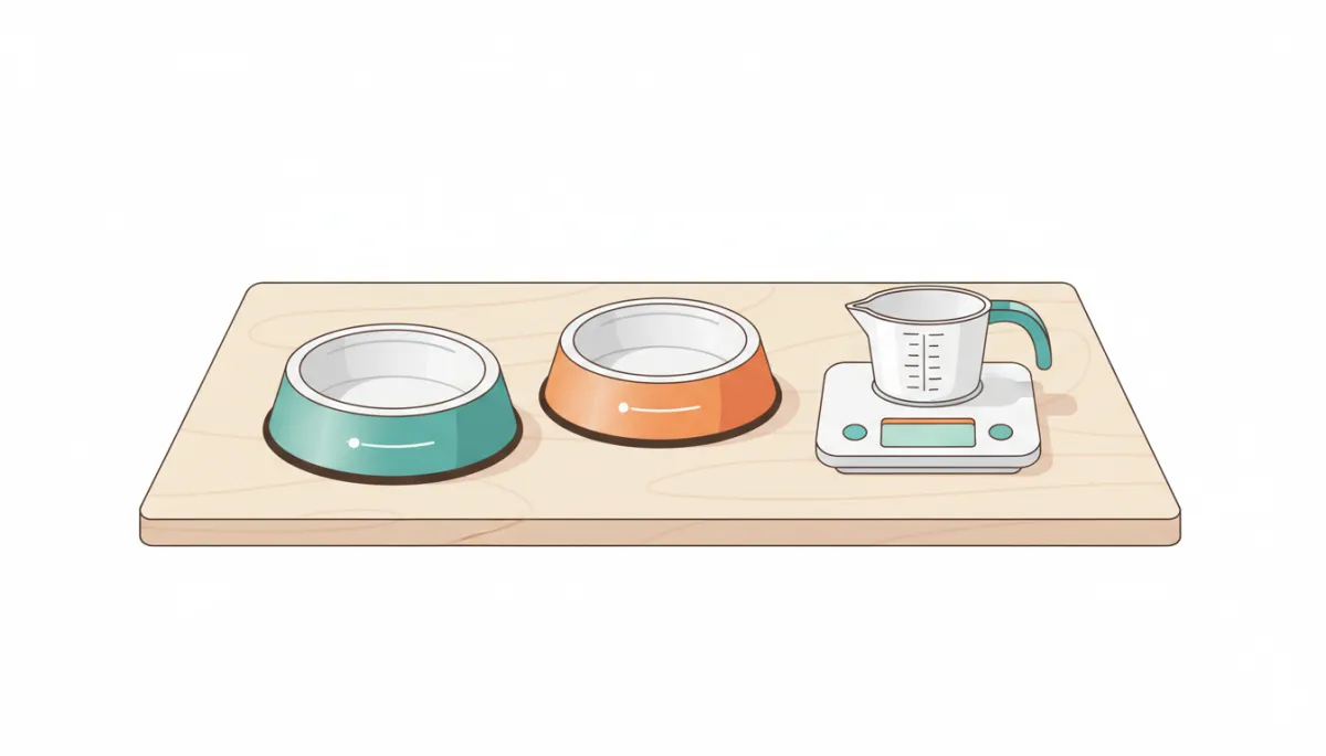 Illustration of pet food bowl and measuring cup for portion calculator