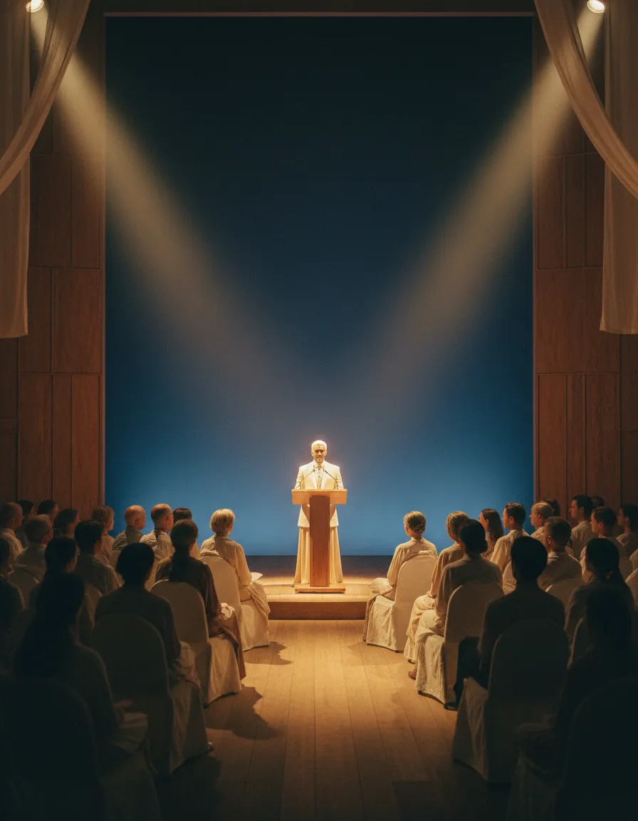 Speaker addressing an engaged audience in a warm, welcoming venue