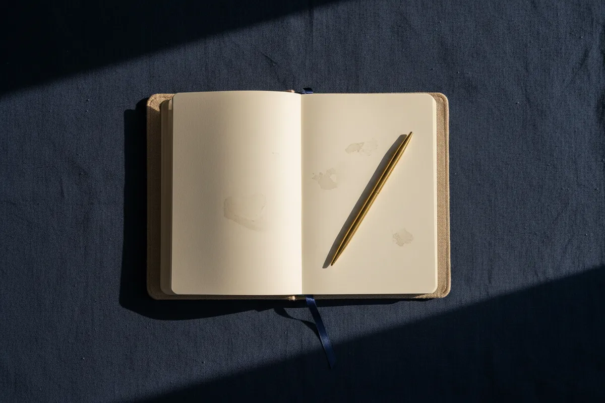 Open journal sitting on linen fabric