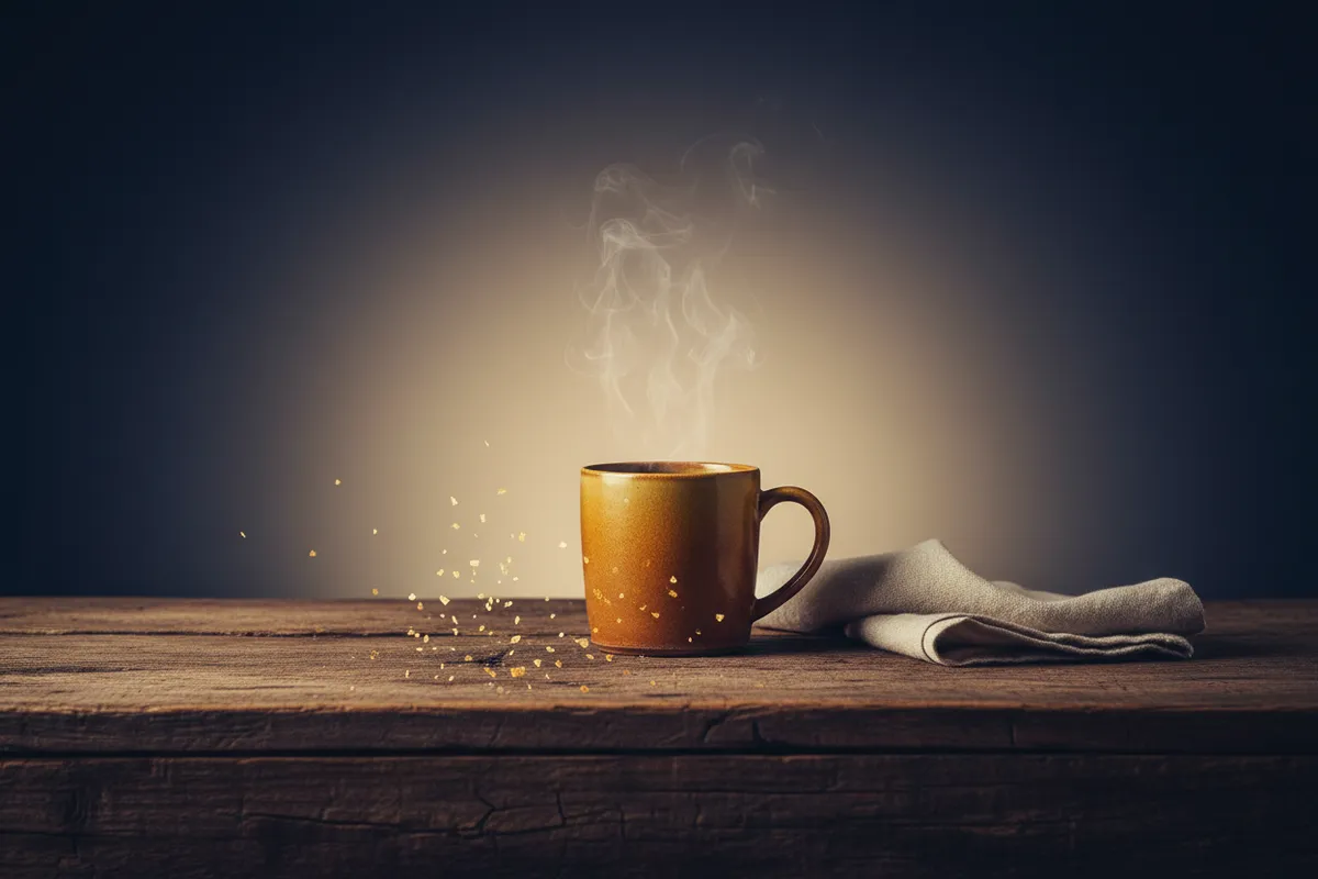A warm cup of coffee on a wooden table representing rest