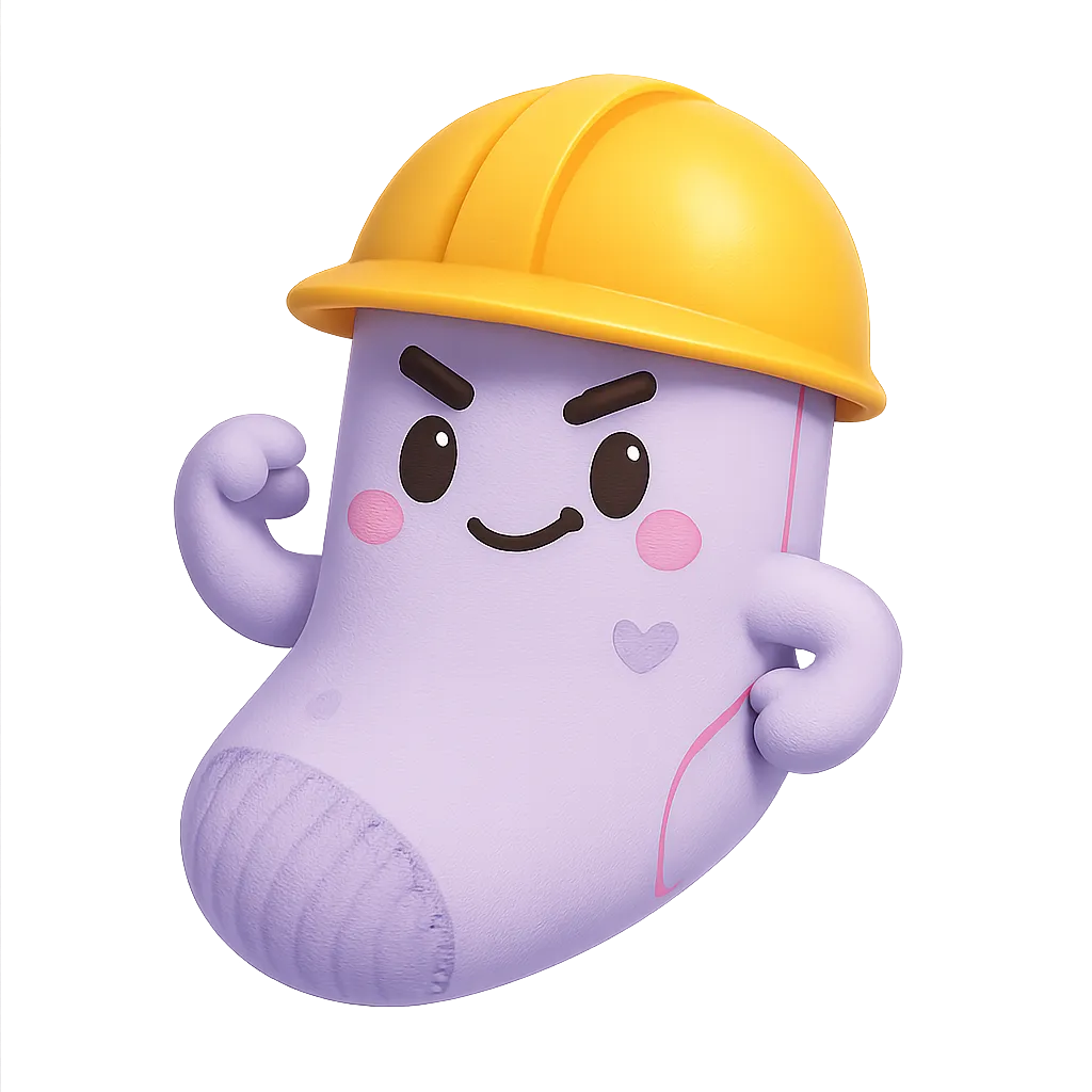Cute kawaii sock character wearing a yellow hard hat