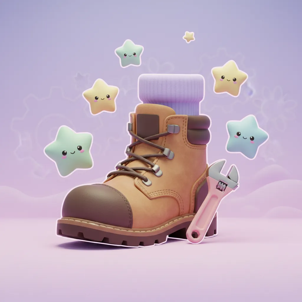 Tough reinforced tradie socks paired with steel-toe boots and tools