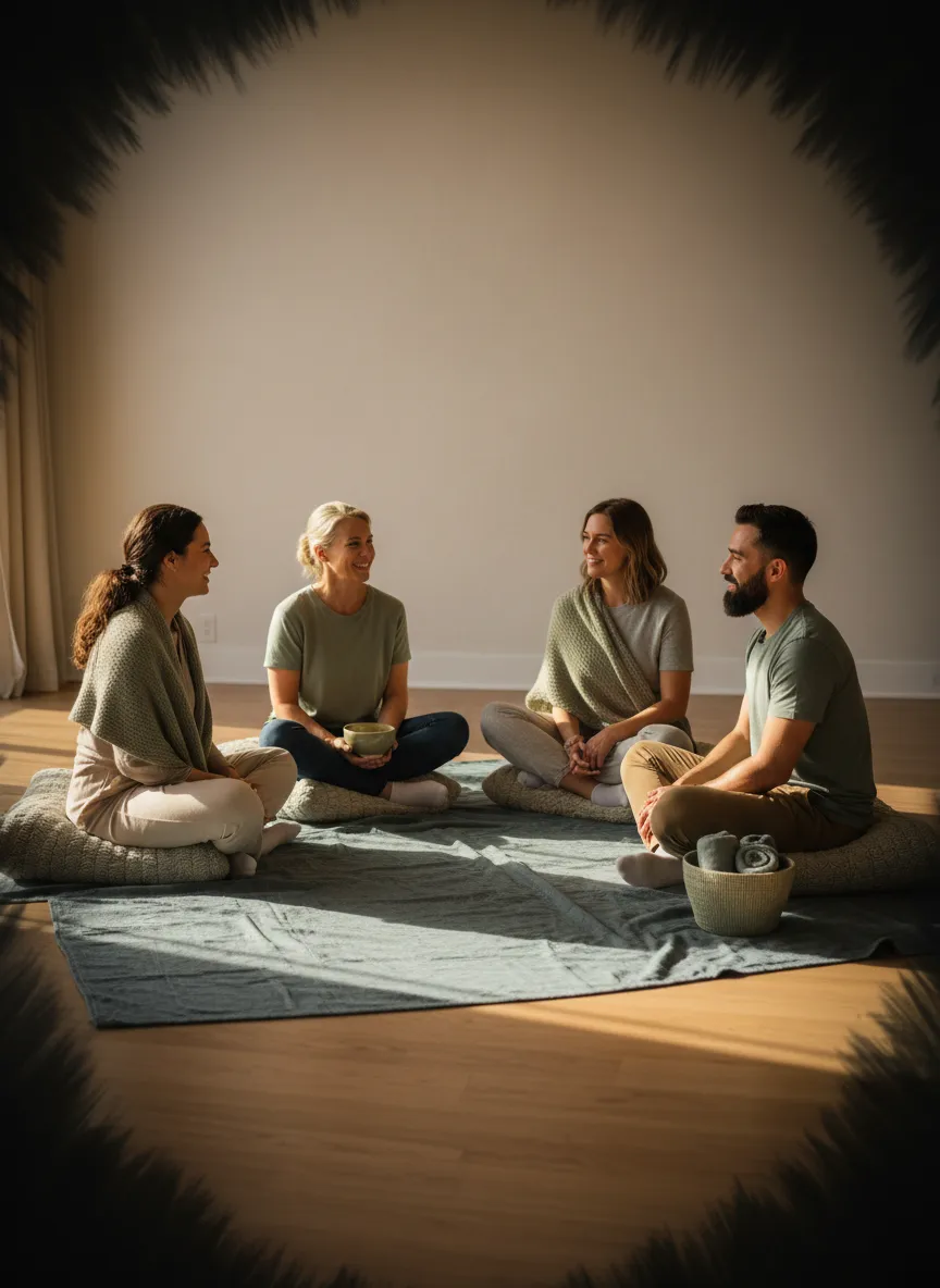 Warm group moment at Sovereign Bliss workshop