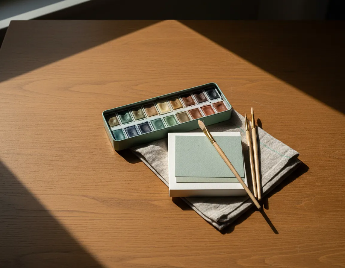 Art materials spread invitingly on a table