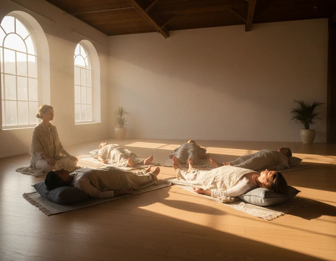 A peaceful yoga workshop space