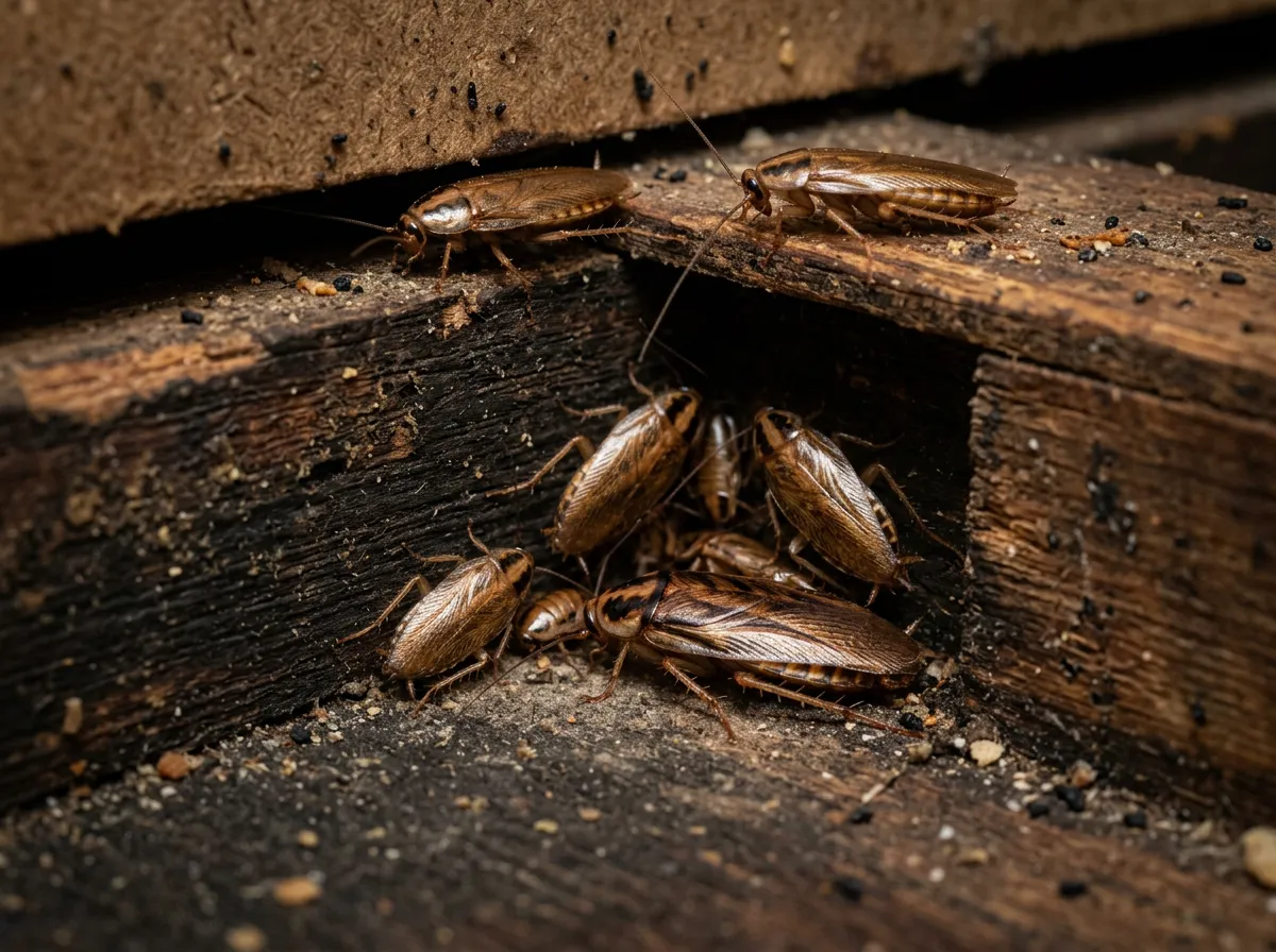 German cockroaches in a cabinet corner
