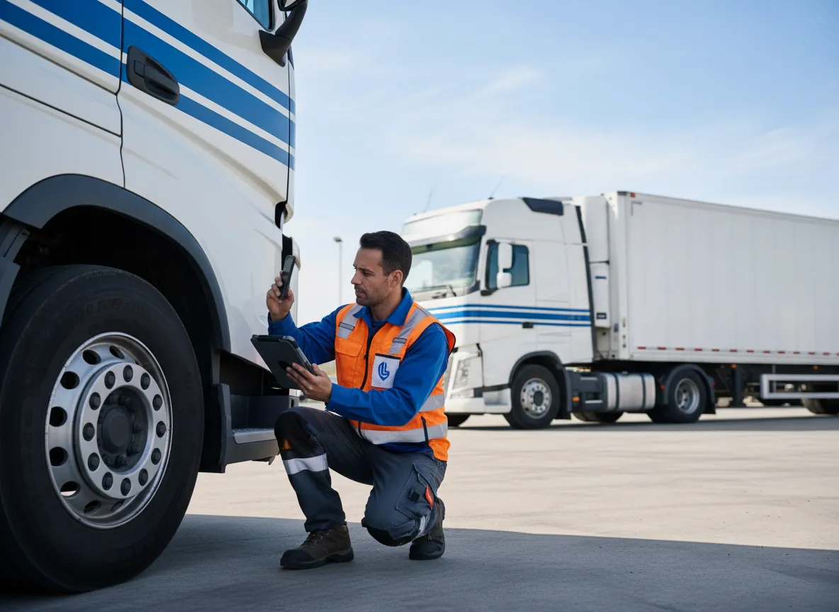 Driver performing vehicle inspection before driveaway